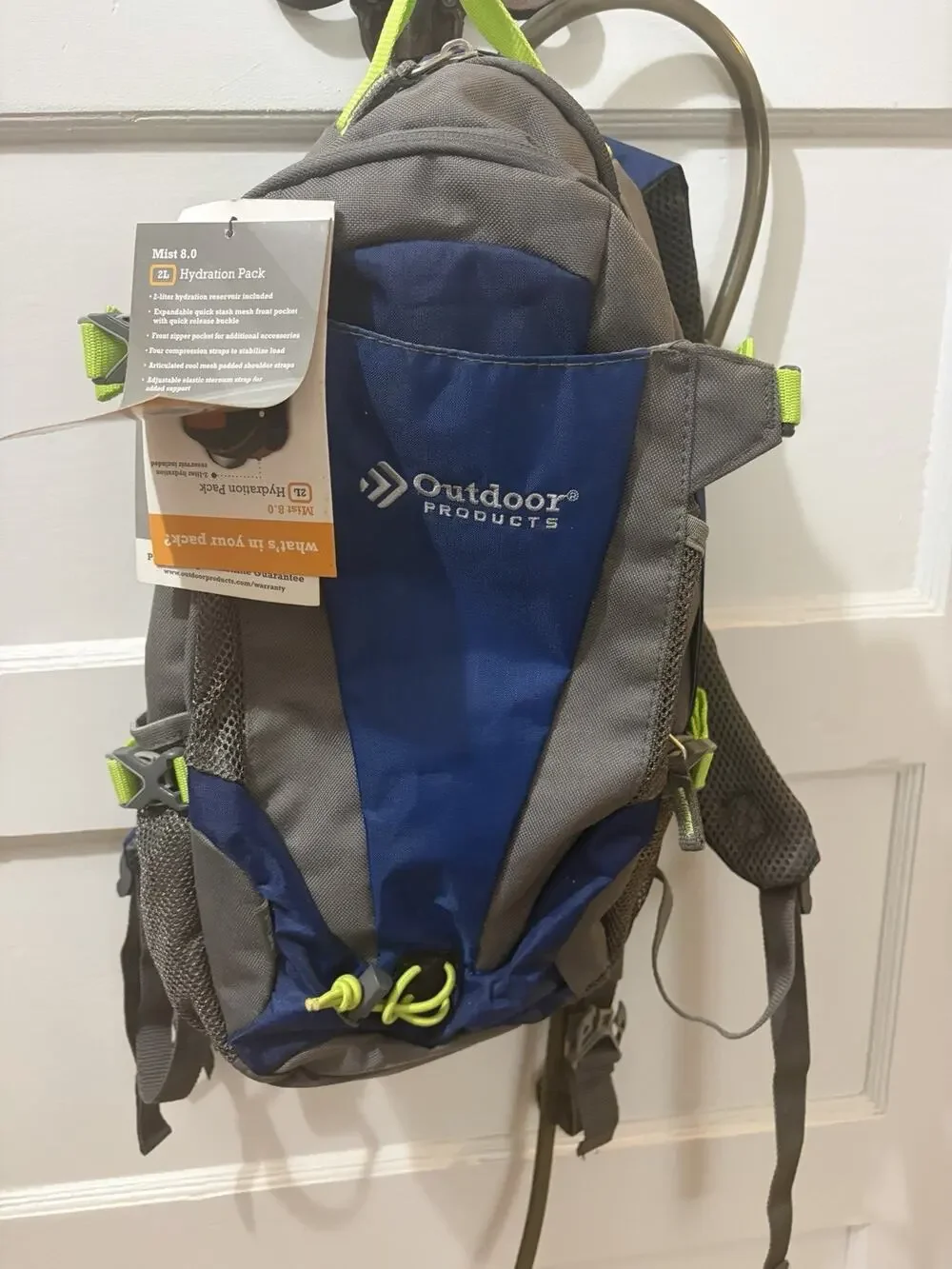NWT OUTDOOR PRODUCTS MIST 8.0 HYDRATION BACKPACK BAG GRAY BLUE 2L HIKING CAMPING